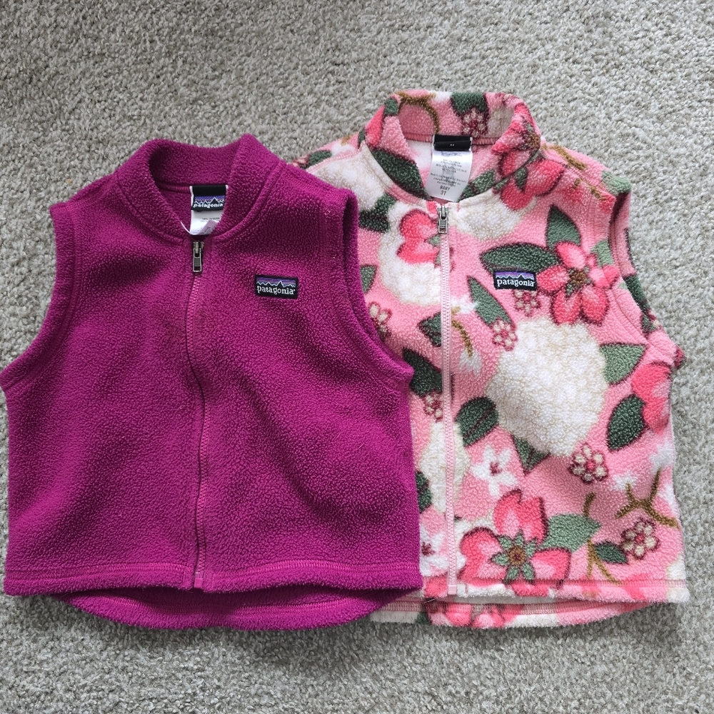 Patagonia Kids' Fleece Vests - Magenta and Floral  - 3T Only